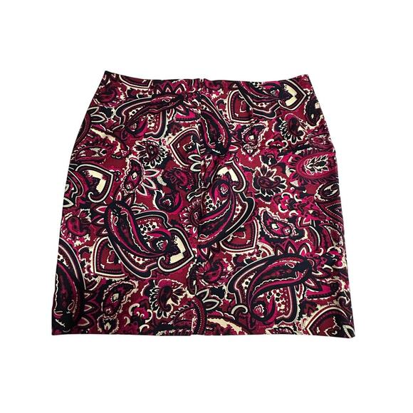 Talbots Skirt Mini Paisley Burgundy Navy lined 8P Fall Career Office Party - Picture 2 of 6